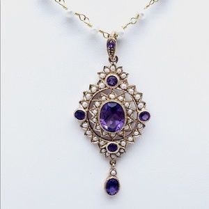 Antique Victorian Amethyst & Seed Pearl Necklace